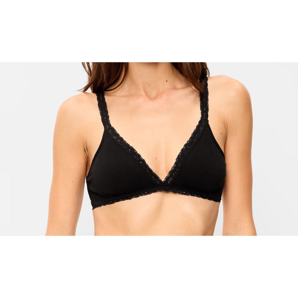 Old Navy Women's Lace Trim Cotton Triangle Bralette #906183 - Black Jack - XL